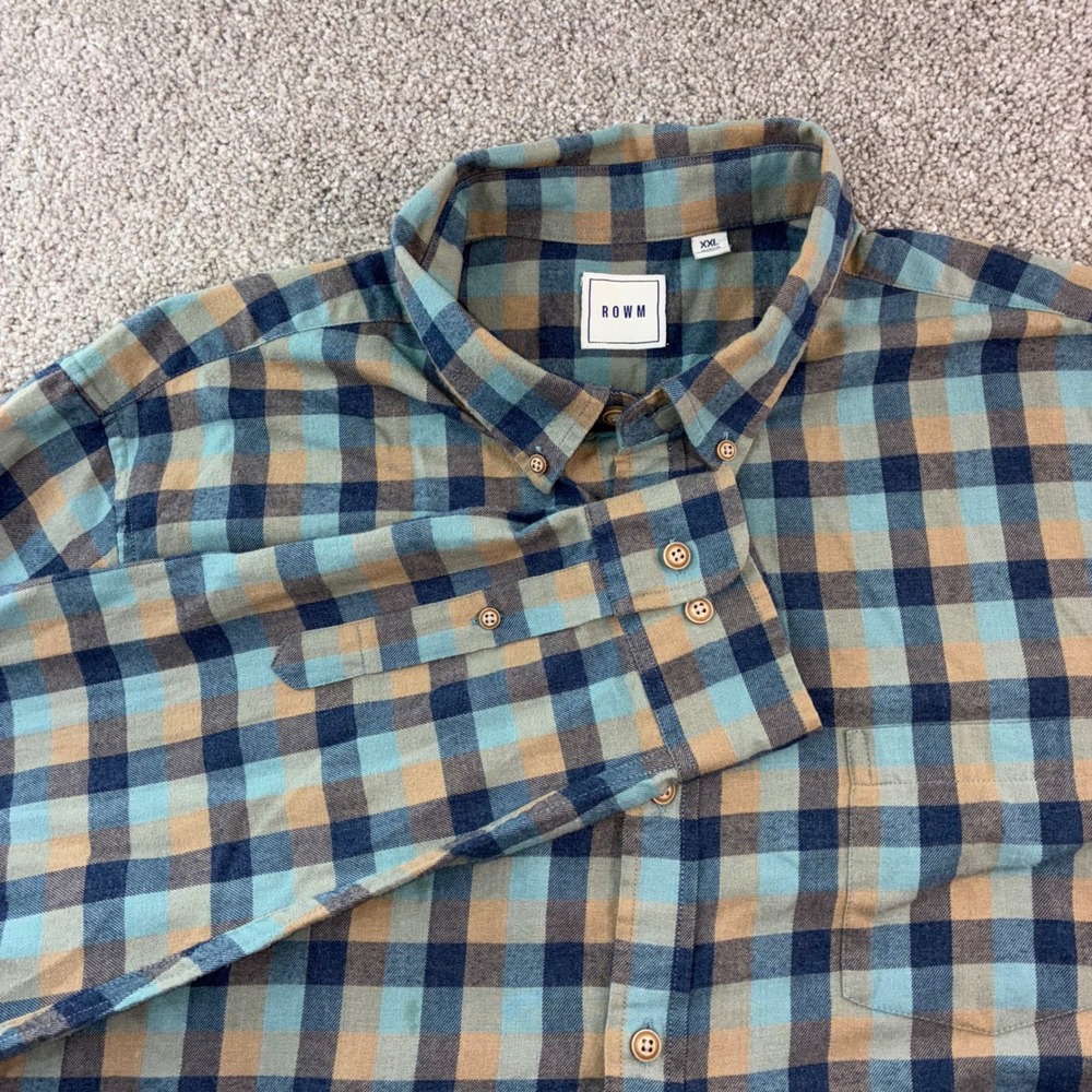 ROWM Mens XXL Plaid Flannel‎ Long Sleeve Button Down Shirt Casual Warm Gorpcore